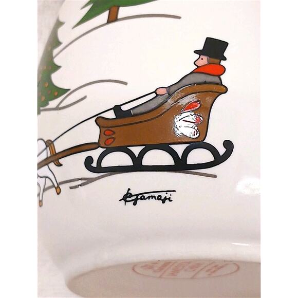 2 Cups Jamestown China Joy of Christmas Coffee Mug Winter Trees Sleigh Ceramic - Picture 4 of 11